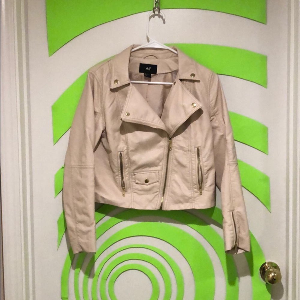 Cream leather bomber jacket